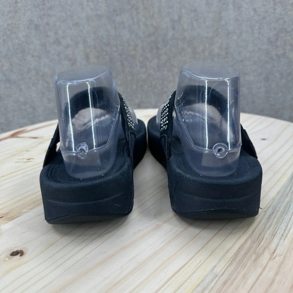 FitFlop Novy Sandals Womens 8 Black Crystal Embellished Suede Platform Flip Flop